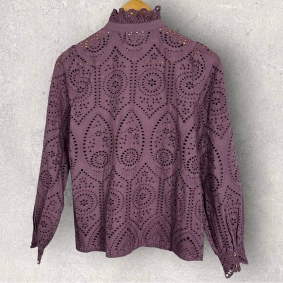 Sezane Chlo Ruffle Button Front Shirt Wisteria Purple Size 34 French US 2 Top - Picture 13 of 14